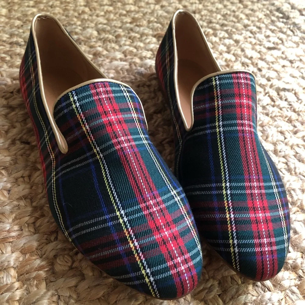 New: J Crew Stewart Plaid Smoking Loafer. Size 8.5